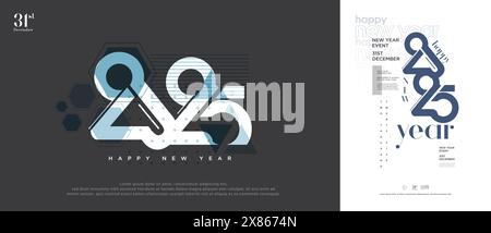Frohes Neues Jahr 2025. Einzigartiges Zahlendesign mit modernem und elegantem Konzept. Vector Premium-Design für Grußkarten, Flyer und Poster. Stock Vektor