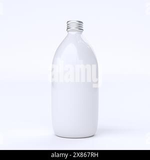 Leere weiße Milchflasche Metallkappe heller Hintergrund Stockfoto