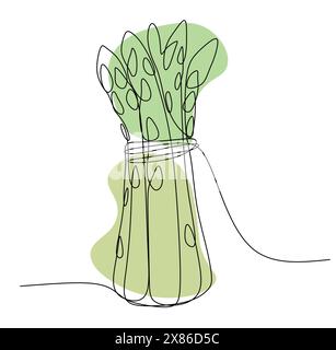 Spargel-Sammelskizze eine durchgehende Strichzeichnung mit abstrakten Farbformen. Vektorillustration auf weißem Hintergrund. Organisches Grün Stock Vektor