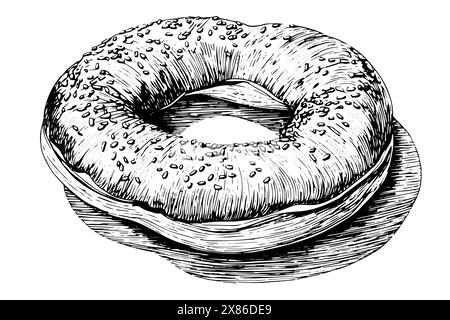 Bagel-Skizze im amerikanischen Stil. Handgezeichnete Vektorillustration in graviertem Stil. Stock Vektor