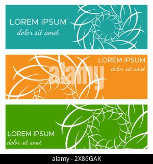 Satz abstrakter horizontaler Header-Banner mit geometrischen kreisförmigen Elementen und Textplatzierung. Farbenfrohe Hintergründe für Webdesign. Vektorillustratio Stock Vektor