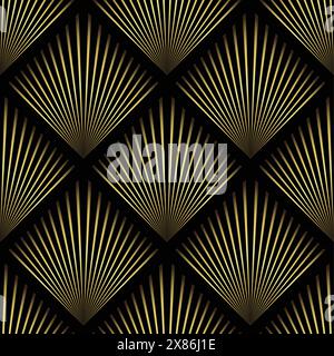 Art Déco-Hintergrundbild. Nahtloses Muster in Schwarz und Gold im Stil der zwanziger Jahre Stock Vektor
