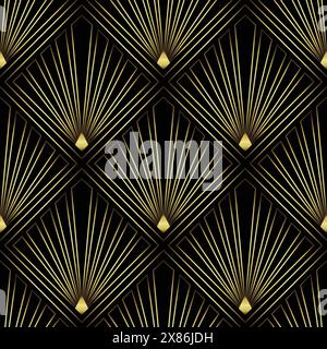 Art Déco-Hintergrundbild. Nahtloses Muster in Schwarz und Gold im Stil der zwanziger Jahre Stock Vektor