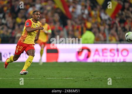 Wesley Said (22) von RC-Objektiven, die während des Ligue 1 Uber Eats Spiel 34 in der Saison 2023-2024 zwischen Racing Club de Lens und Montpellier Herault Sport Club am 19. Mai 2024 in Lens, Frankreich, gezeigt wurden. (Foto von David Catry / Sportpix ) Stockfoto