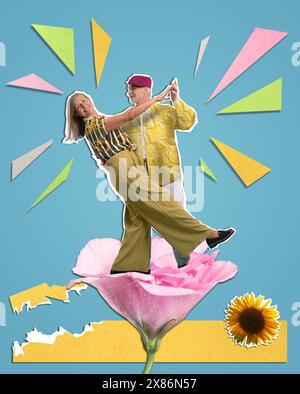 Nettes Paar bei Date. Kreative Kunstcollage Stockfoto