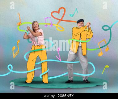 Nettes Paar bei Date. Kreative Kunstcollage Stockfoto