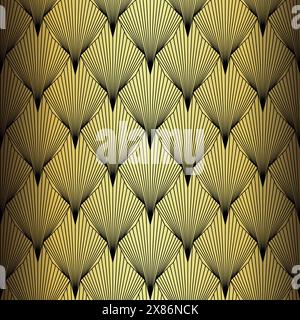 Art Déco-Hintergrundbild. Nahtloses Muster in Schwarz und Gold im Stil der zwanziger Jahre Stock Vektor