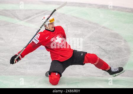 Ostrava, Tschechische Republik. Mai 2024. Das Viertelfinalspiel Schweiz gegen Deutschland der IIHF-Weltmeisterschaft 2024 in der Ostravar Arena, Ostrava, Tschechien, am 23. Mai, 2024. Fabrice Herzog (SUI). Quelle: Vladimir Prycek/CTK Photo/Alamy Live News Stockfoto