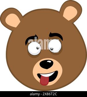 Vektor-Illustration Gesicht brauner Bär Grizzly-Zeichentrickfilm, der verrückten und lustigen Ausdruck macht, mit blinzenden Augen und Zunge, die heraus ragt Stock Vektor