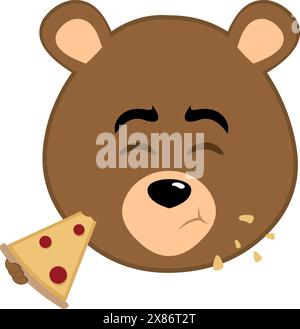 Vektor-Illustration Gesicht brauner Grizzlybär Cartoon, der ein Stück Pizza isst Stock Vektor