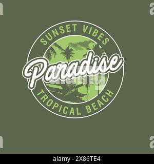 Sonnenuntergang Vibes Tropical Beach Paradise Typografie Sommerstrand Design Stock Vektor
