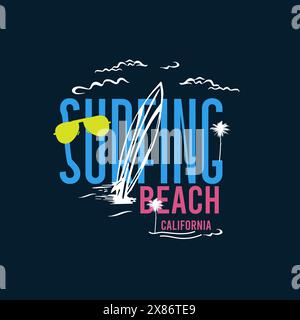 Surfing Beach California Sommer-Surf-T-Shirt-Design Stock Vektor