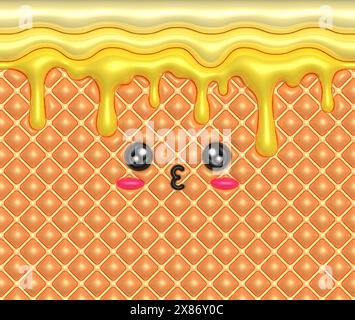 Lustige Kawaii-Honig-Eis-Illustration. 3D aufgeblähte Puffy-Illustration. Stockfoto