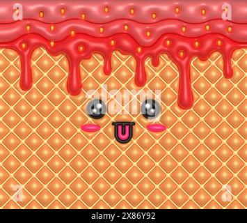 Lustige Kawaii-Erdbeereis-Illustration. 3D aufgeblähte Puffy-Illustration. Stockfoto