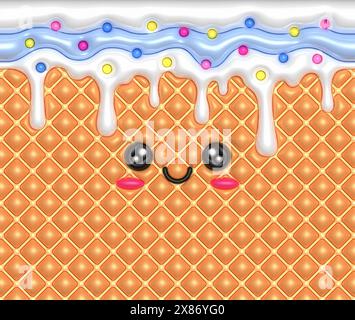 Lustige Kawaii-Milcheis-Illustration. 3D aufgeblähte Puffy-Illustration. Stockfoto