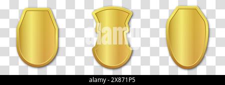 Set realistischer goldener Wappenschilde. Kollektion aus Glas und Hochglanzschild. Vektorabbildung. Stock Vektor