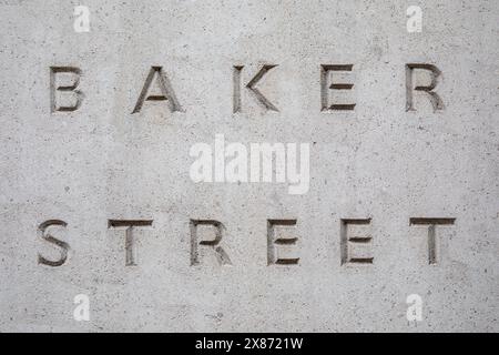 London, UK - 4. März 2024: Schild Baker Street in Marylebone, London, UK. Stockfoto