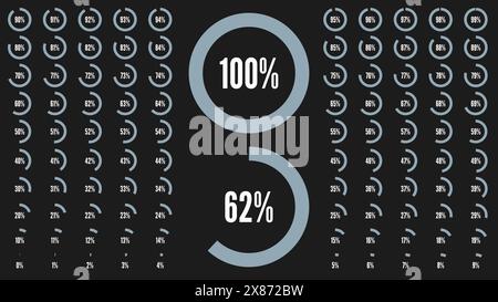 Symbolsatz für Infografik. Prozentuale Kreisdiagramme von 0 bis 100. Vektorabbildung. Hohe Prozentsätze für Benutzeroberfläche oder Business i Stock Vektor