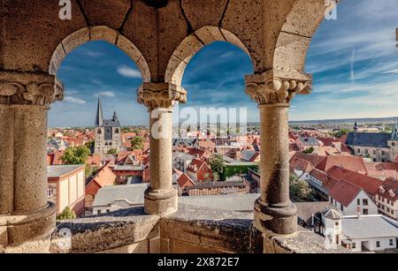 Panoramablick über die Altstadt von Quedlinburg, Mittelalter, Stockfoto