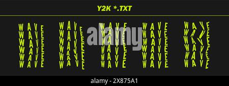 Sammlung psychedelische geschriebene Wörter - WELLE. Psychedelische Retro-futuristische Satzworte. Surreale geometrische Formen auf Wörtern, abstraktes Cyberpunk-Drahtmodell. Stock Vektor