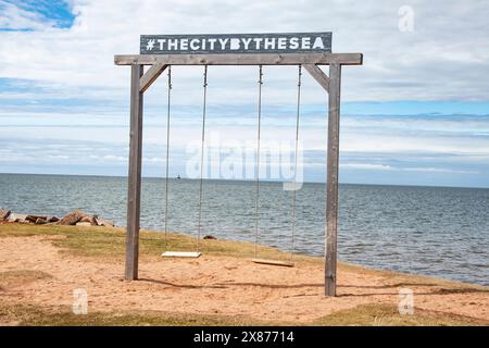 Schwingt mit der Stadt am Meeresschild in Summerside, Prince Edward Island, Kanada Stockfoto