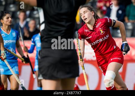 Antwerpen, Belgien. Mai 2024. Die belgische Alexia 't Serstevens reagiert auf ein Hockeyspiel zwischen der belgischen Nationalmannschaft Red Panthers und Indien, das 6/16 in der Gruppenphase der FIH Pro League 2024 am Donnerstag, den 23. Mai 2024, in Antwerpen. BELGA FOTO JASPER JACOBS Credit: Belga News Agency/Alamy Live News Stockfoto