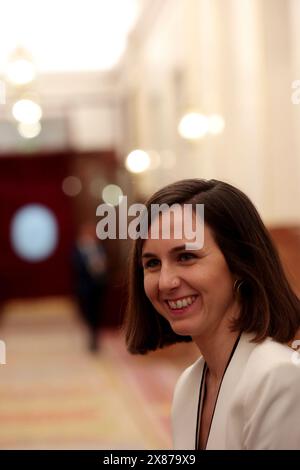 Madrid, Königreich Spanien; 22.05.2024.- Ione Belarra Podemos Party. Der spanische Präsident Pedro Sánchez kündigt im Kongress der Abgeordneten in der Plenartagung und der Regierungskontrolle an, dass am 28. Mai die Anerkennung des palästinensischen Staates erfolgen wird, und reagiert auf die Opposition über die diplomatische Situation mit Argentinien und seinem Präsidenten Javier Milei sowie den Ruhestand des spanischen Botschafters. Sánchez bestätigt außerdem, dass er und seine Frau nichts zu verbergen haben und „freudig“ Erklärungen geben werden. Foto: Juan Carlos Rojas Stockfoto