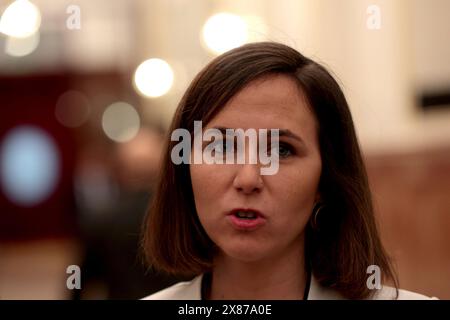 Madrid, Königreich Spanien; 22.05.2024.- Ione Belarra Podemos Party. Der spanische Präsident Pedro Sánchez kündigt im Kongress der Abgeordneten in der Plenartagung und der Regierungskontrolle an, dass am 28. Mai die Anerkennung des palästinensischen Staates erfolgen wird, und reagiert auf die Opposition über die diplomatische Situation mit Argentinien und seinem Präsidenten Javier Milei sowie den Ruhestand des spanischen Botschafters. Sánchez bestätigt außerdem, dass er und seine Frau nichts zu verbergen haben und „freudig“ Erklärungen geben werden. Foto: Juan Carlos Rojas Stockfoto