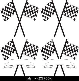 Karierte Flagge, karierte Flagge Vektor-Illustration mit und ohne Banner. Sowohl weiß als auch schwarz Stock Vektor