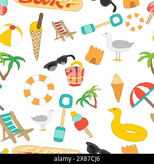 Sommer Strand Elemente nahtloses Muster, handgezeichnete Stil Sommer Vektor Illustration Stock Vektor