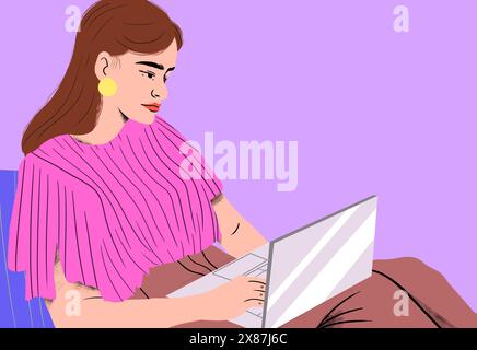 Fokussierte Frau, die zu Hause am Laptop arbeitet Stockfoto
