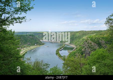 Blick auf den Loreley Rock in St. Goarshausen, Rheinland-Pfalz, Deutschland Stockfoto