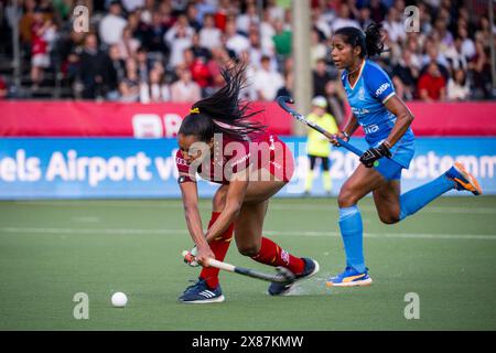 Antwerpen, Belgien. Mai 2024. Belgiens Ambre Ballenghien wurde während eines Eishockeyspiels zwischen der belgischen Nationalmannschaft Red Panthers und Indien im Spiel 6/16 in der Gruppenphase der FIH Pro League 2024 am Donnerstag, den 23. Mai 2024, in Antwerpen gezeigt. BELGA FOTO JASPER JACOBS Credit: Belga News Agency/Alamy Live News Stockfoto