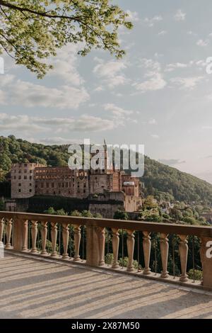 Deutschland, Baden-Württemberg, Heidelberg, Schloss Heidelberg von der Terrasse aus gesehen Stockfoto