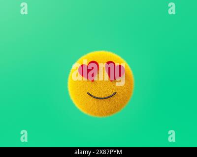 3D flauschiges Emoji mit herzförmigen Augen Stockfoto
