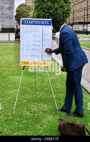 London, Großbritannien. Star Sports bot Chancen auf die Chancen der Reformpartei bei den Parlamentswahlen an, nachdem sie am 4. Juli angekündigt wurde. College Green, Westminster. Quelle: michael melia/Alamy Live News Stockfoto