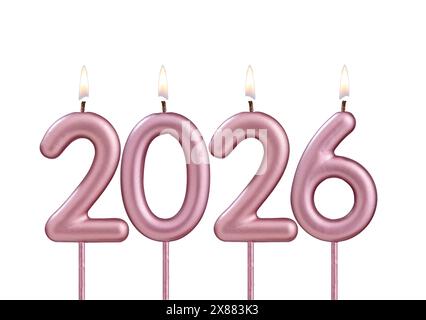 Happy New Year 2026 - Kerzen in Form von leuchtenden Zahlen Stockfoto