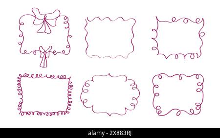 Rahmen im handgezeichneten Stil. Diese Kollektion bietet Vintage-Bilderrahmen-Doodle-Etiketten, einschließlich leerer schwarzer quadratischer und rechteckiger Etiketten mit Stock Vektor