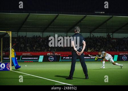 Antwerpen, Belgien. Mai 2024. Der Belgier Alexander Hendrickx erzielte ein Tor während eines Hockeyspiels zwischen der belgischen Nationalmannschaft Red Lions und Indien, Match 6/16 in der Gruppenphase der FIH Pro League 2024, Donnerstag, den 23. Mai 2024, in Antwerpen. BELGA FOTO JASPER JACOBS Credit: Belga News Agency/Alamy Live News Stockfoto