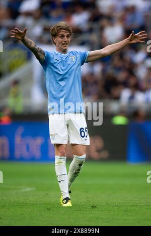 Mailand, Italien. 19. Mai 2024. Nicolo Rovella von der SS Lazio gibt während des Fußballspiels der Serie A zwischen dem FC Internazionale und der SS Lazio Gesten. Quelle: Nicolò Campo/Alamy Live News Stockfoto