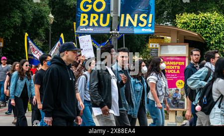 Los Angeles, USA. Mai 2024. Rafael Jaime (Mitte, Blick in die Kamera), Präsident der UAW 4811, der gewerkschaft, die Studenten der University of California vertritt, bei einer gewerkschaftskundgebung an der University of California, Los Angeles. Die Kundgebung fand als Reaktion auf die geplante Aussage von Bundeskanzler Gene Block im Kongress statt. Heute Morgen wurde ein neues Protestlager in Moore Hall und Kerckhoff Patio in der UCLA eingerichtet. Die gewerkschaft hat gegen die Universität Anklagen wegen unfairer Arbeitspraktiken wegen des Umgangs mit dem pro-palästinensischen Lager auf dem Quad eingereicht. Quelle: Stu Gray/Alamy Live News. Stockfoto