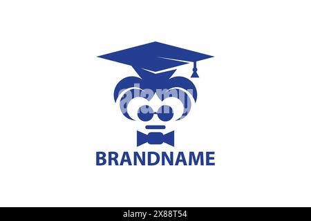 Bachelor-Logo für Kopfmaskottchen. Graduiertenmütze und Vektor-Logo mit Schleife. Graduiertenkappe und Vektorlogo mit Schleife. Stock Vektor