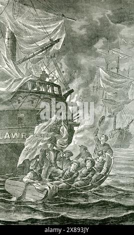 Am 10. September 1813 griffen amerikanische Marinetruppen unter dem Kommando von Oliver H. Perry die britische Flotte von Robert H. Barclay im Eriesee an. In der Folge erlangten Perrys Truppen einen Sieg und beanspruchten die Vorherrschaft über den See, was die Briten veranlasste, Fort Detroit zu evakuieren. Stockfoto