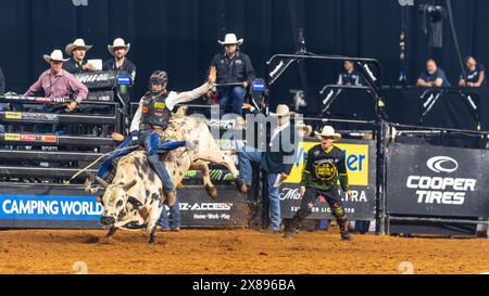 PBR World Finals 2024 in Dallas, Texas - Stierkämpfer hält acht Sekunden an Stockfoto