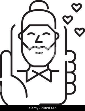 Smartphone in Handhaltung mit Live-Stream in sozialen Medien. Männlicher Blogger und Likes. Pixel Perfect Vektor-Symbol Stock Vektor