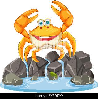 Lächelnde Krabbe auf Felsen am Wasser Stock Vektor