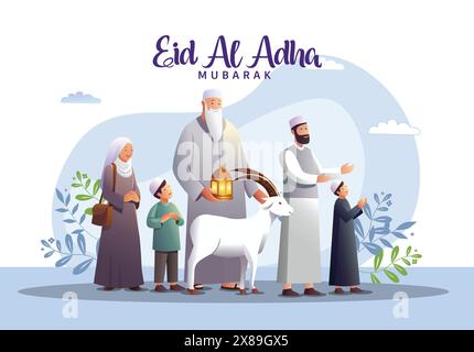 EID al adha Mubarak grüßt eine Gruppe von Familienmitgliedern, die feiern. Abstraktes Vektor-Illustrationsdesign Stock Vektor