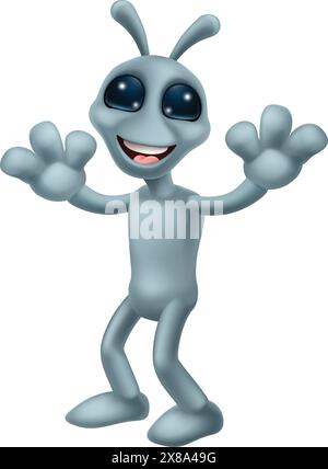 Alien Grey Gray Lustige Zeichentrickfigur Stock Vektor