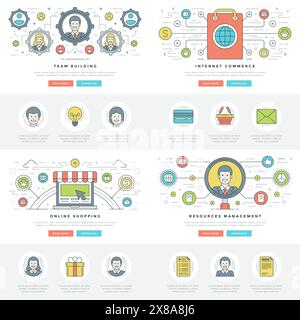 Flache Geschäftskonzepte legen Vektorabbildungen fest. Moderne dünne lineare Konturvektorsymbole. Für Website-Grafiken, Infografik-Design, Promotional M Stock Vektor