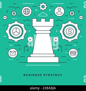 Flaches strategisches Management für Unternehmen. Vektorabbildung. Moderne dünne lineare Konturvektorsymbole. Für Website-Grafiken, Infografik-Design, Promotion Stock Vektor